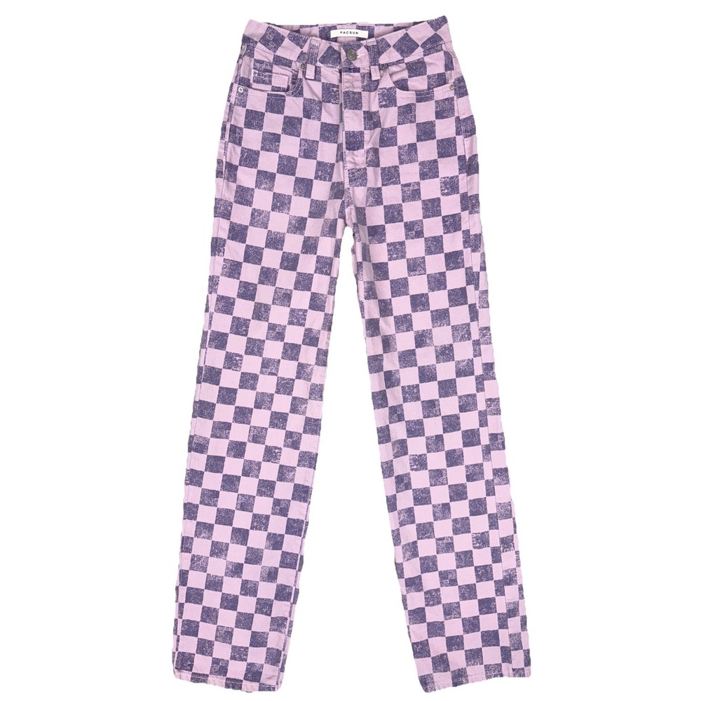 Pacsun Jeans Womens 24 Pink Purple Checkered Denim Pants 90s Boyfriend Jeans